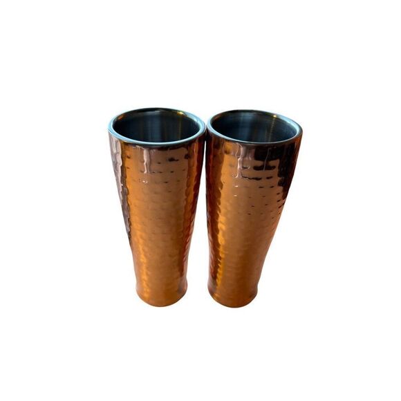 Set Of 2 Hammered Copper Stainless Steel Tumblers - 16 oz - Picture 1 of 6